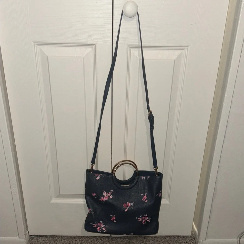 LC Lauren Conrad Navy Floral Tote with Gold Ring Handles - Picture 3 of 4